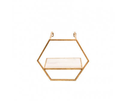 Sagebrook - Metal/Wood Hexagon Wall Shelves (Set Of 3) in Gold