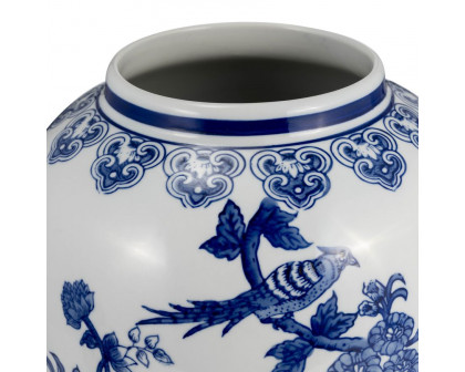 Sagebrook 18" Ceramic Temple Jar Bird/Flower - Blue