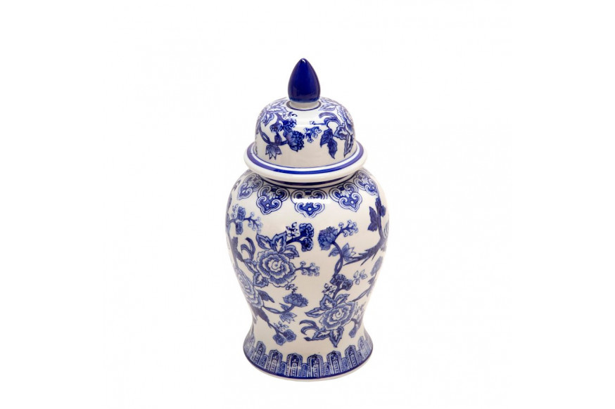 Sagebrook™ 14" Ceramic Temple Jar Bird/Flower - Blue