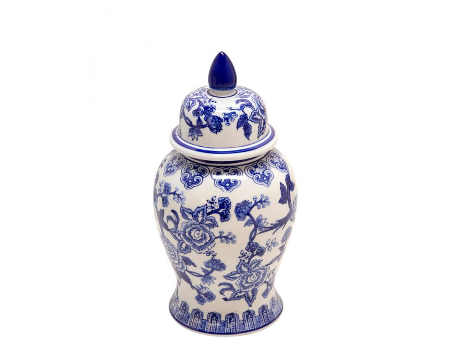 Sagebrook 14" Ceramic Temple Jar Bird/Flower - Blue