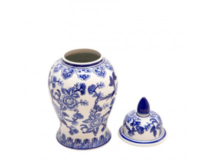 Sagebrook™ 14" Ceramic Temple Jar Bird/Flower - Blue