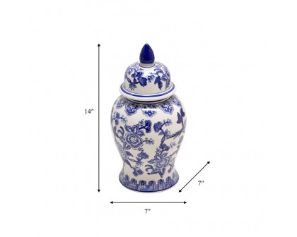 Sagebrook™ 14" Ceramic Temple Jar Bird/Flower - Blue