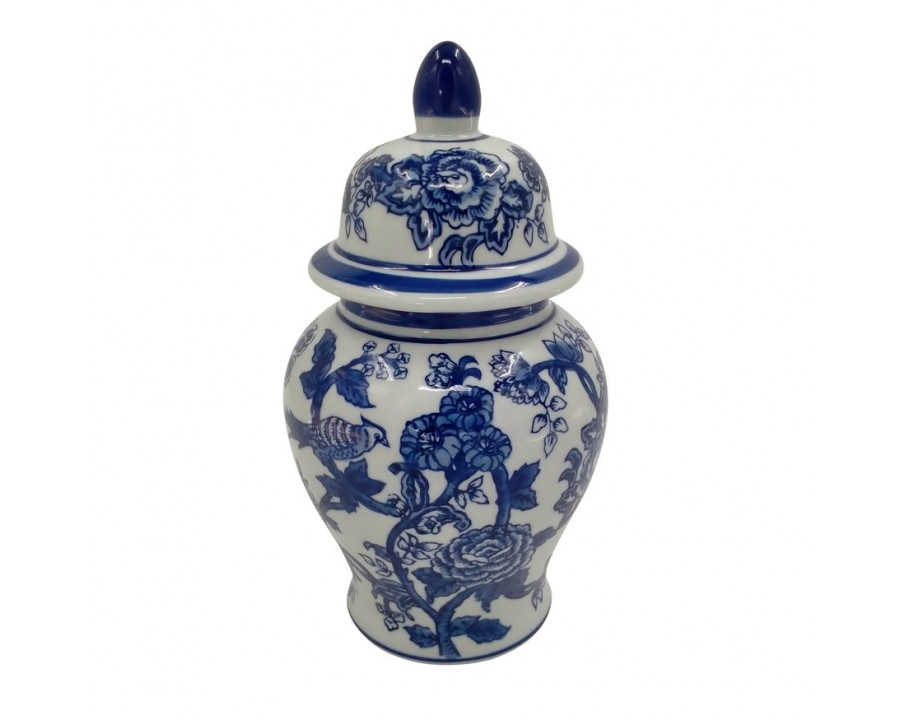 Sagebrook 10" Ceramic Temple Jar Bird/Flower - Blue