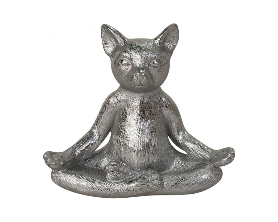 Sagebrook 7" Resin Yoga Cat - Silver