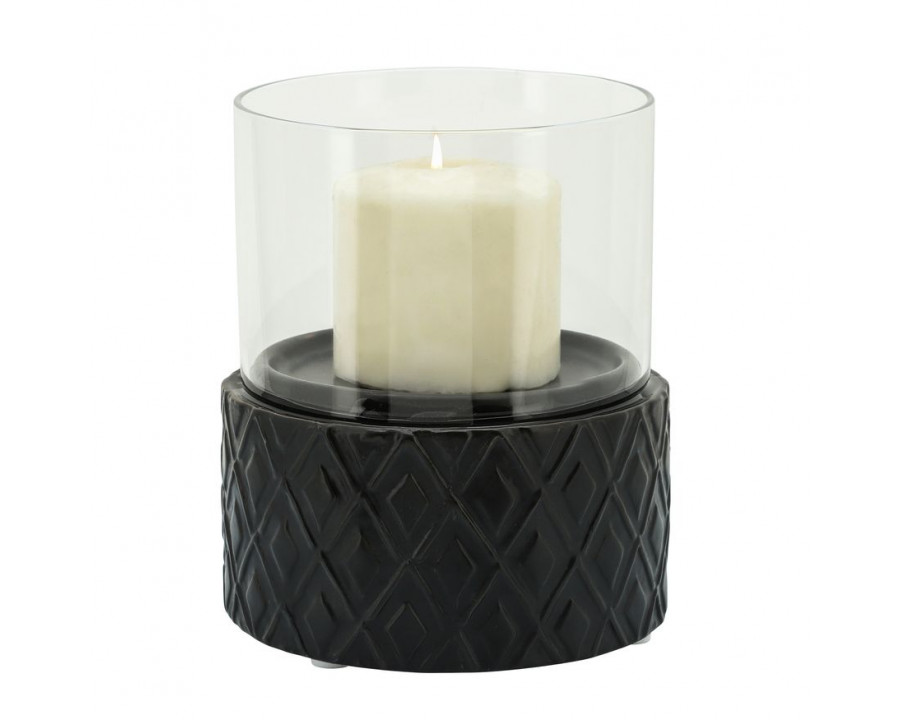 Sagebrook - 6" Black Ceramic/Glass Pillar Holder in Diamond