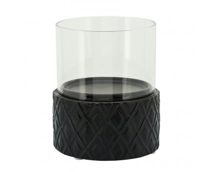 Sagebrook - 6" Black Ceramic/Glass Pillar Holder in Diamond