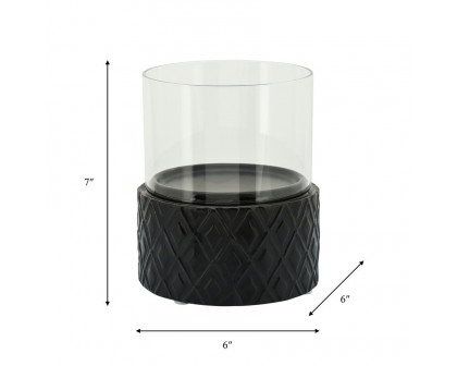 Sagebrook - 6" Black Ceramic/Glass Pillar Holder in Diamond