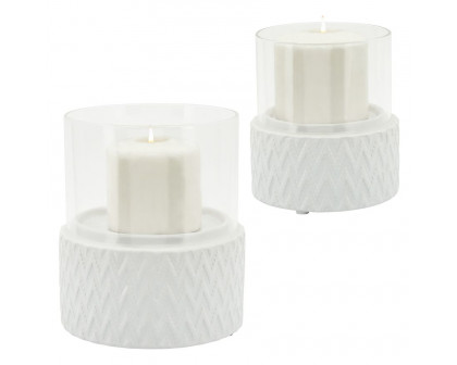 Sagebrook 5" White Ceramic/Glass Pillar Holder - Chevron