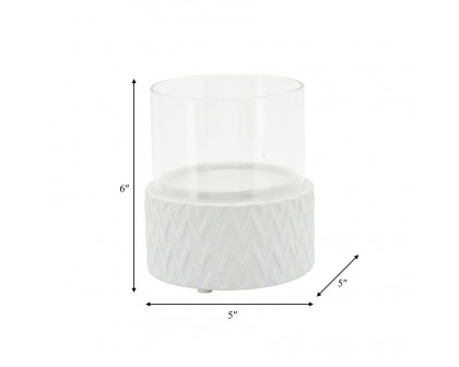 Sagebrook 5" White Ceramic/Glass Pillar Holder - Chevron