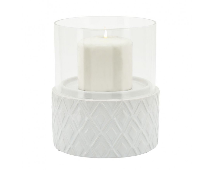 Sagebrook 6" White Ceramic/Glass Pillar Holder - Diamond