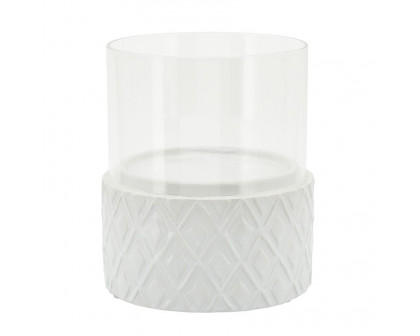 Sagebrook 6" White Ceramic/Glass Pillar Holder - Diamond