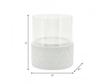 Sagebrook 6" White Ceramic/Glass Pillar Holder - Diamond