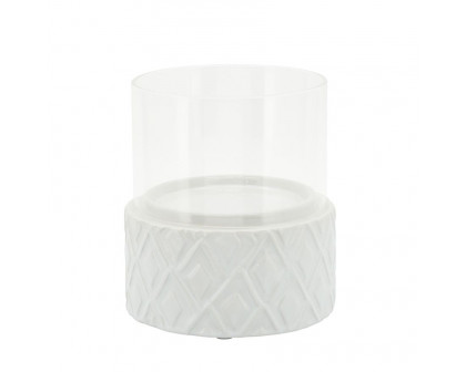 Sagebrook 5" White Ceramic/Glass Pillar Holder - Diamond