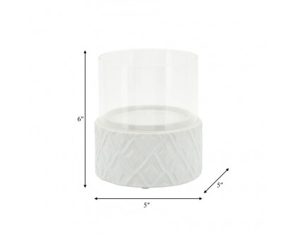 Sagebrook 5" White Ceramic/Glass Pillar Holder - Diamond