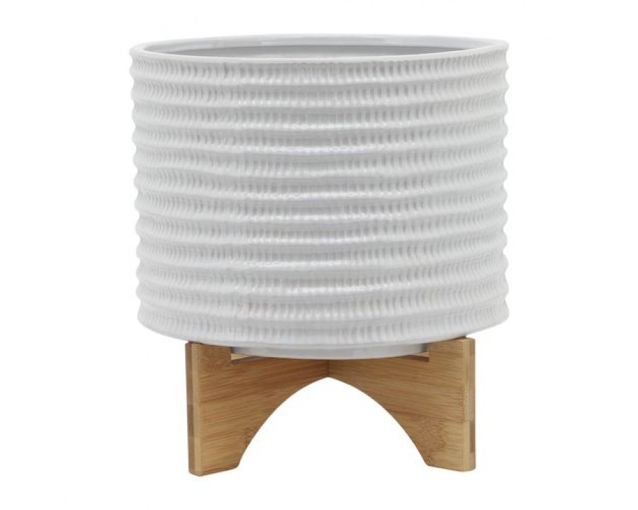 Sagebrook 10" Textured Planter With Stand - White