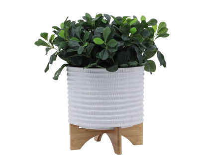 Sagebrook 10" Textured Planter With Stand - White