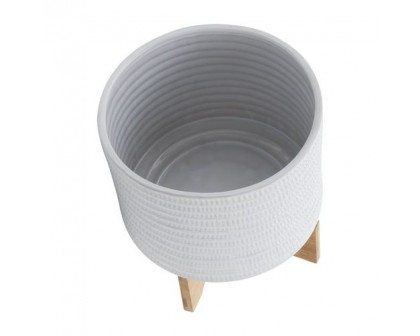 Sagebrook 10" Textured Planter With Stand - White