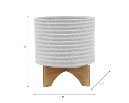 Sagebrook 10" Textured Planter With Stand - White