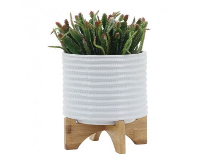 Sagebrook 8" Textured Planter With Stand - White