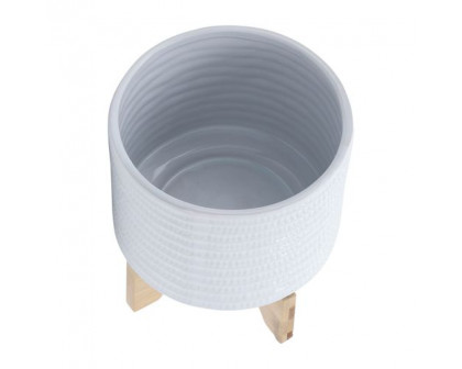 Sagebrook 8" Textured Planter With Stand - White