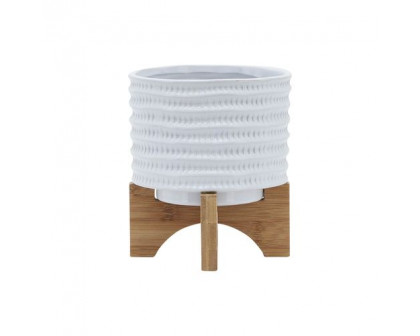 Sagebrook 5" Textured Planter With Stand - White