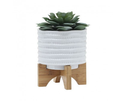 Sagebrook 5" Textured Planter With Stand - White