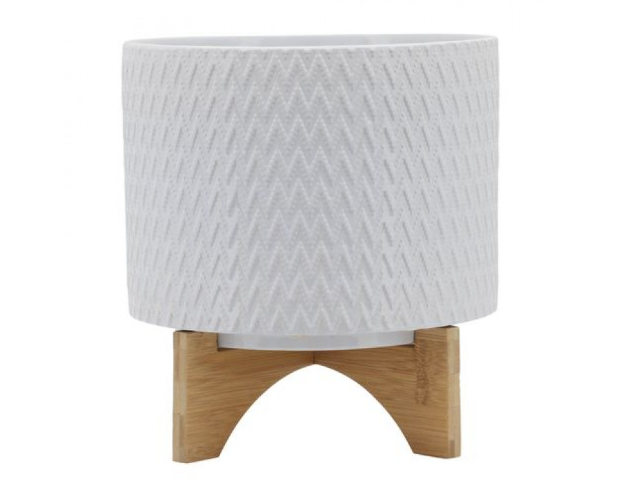 Sagebrook 10" Chevron Planter With Stand - White