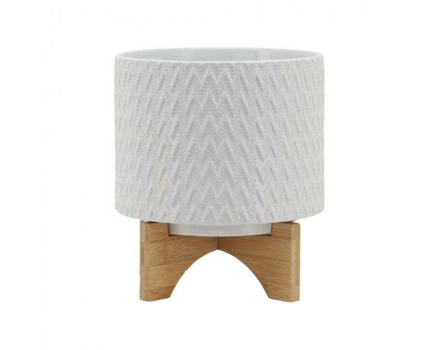 Sagebrook 8" Chevron Planter With Stand - White