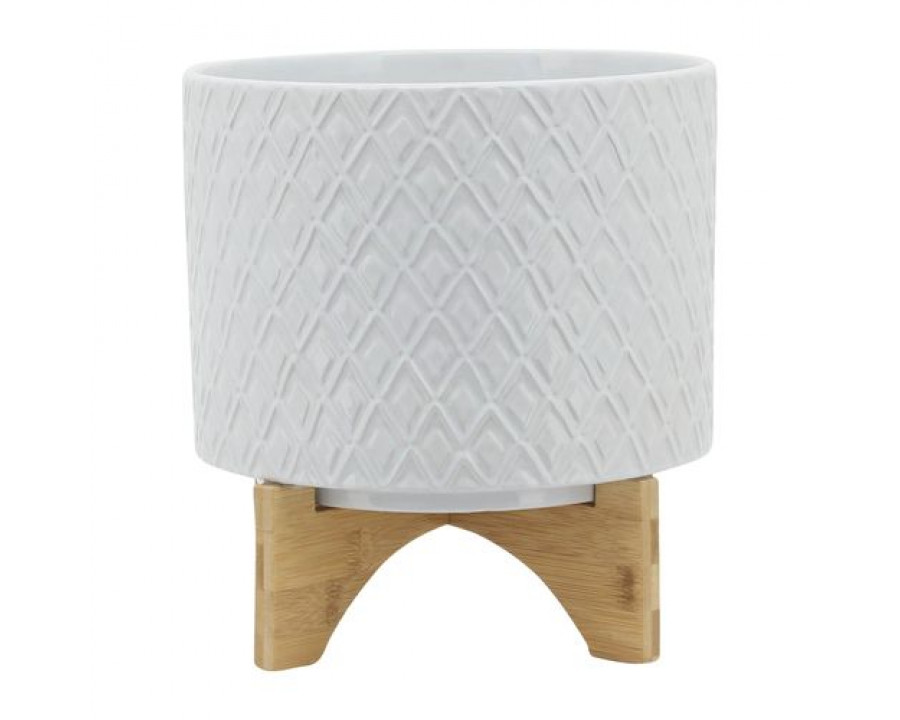 Sagebrook 10" Diamond Planter With Stand - White