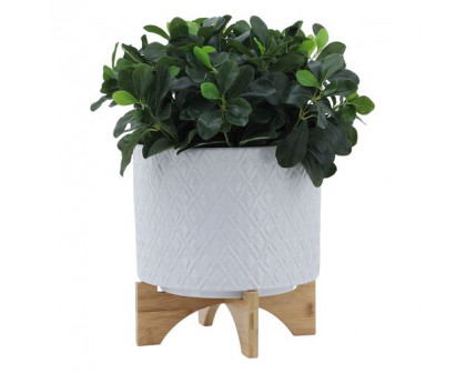 Sagebrook 10" Diamond Planter With Stand - White