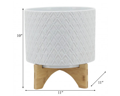 Sagebrook 10" Diamond Planter With Stand - White