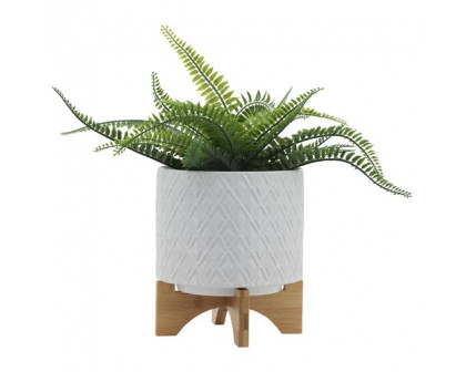 Sagebrook 8" Diamond Planter With Stand - White