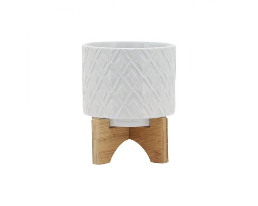 Sagebrook 5" Diamond Planter With Stand - White