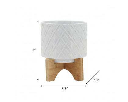 Sagebrook 5" Diamond Planter With Stand - White