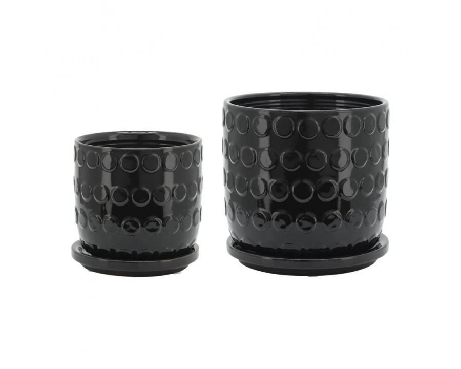 Sagebrook 5"/6" Bubble Planters With Saucer (Set Of 2) - Black