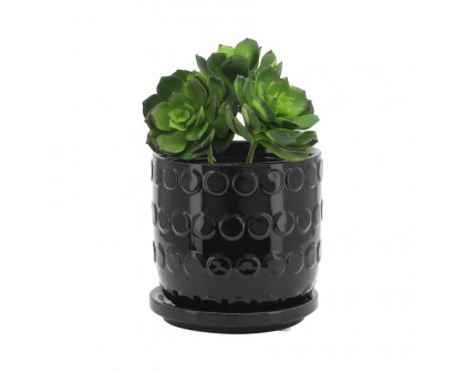 Sagebrook 5"/6" Bubble Planters With Saucer (Set Of 2) - Black