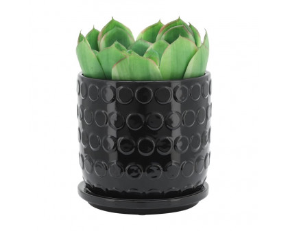 Sagebrook 5"/6" Bubble Planters With Saucer (Set Of 2) - Black