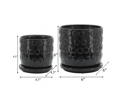 Sagebrook 5"/6" Bubble Planters With Saucer (Set Of 2) - Black