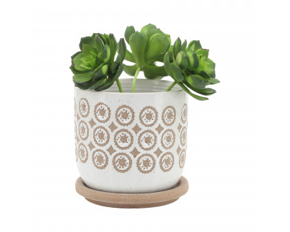 Sagebrook 5"/6" Circles Planter with Saucer (Set Of 2) - Beige