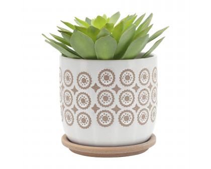 Sagebrook 5"/6" Circles Planter with Saucer (Set Of 2) - Beige