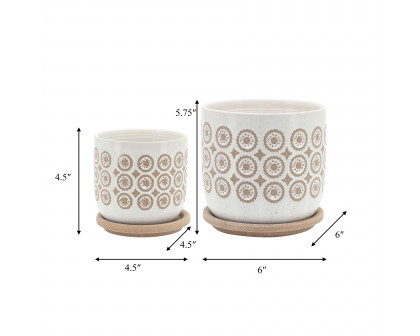 Sagebrook 5"/6" Circles Planter with Saucer (Set Of 2) - Beige