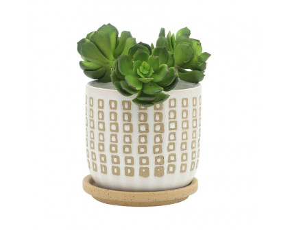 Sagebrook 5"/6" Ceramic Planters With Saucer (Set Of 2) - Sand