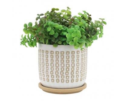 Sagebrook 5"/6" Ceramic Planters With Saucer (Set Of 2) - Sand