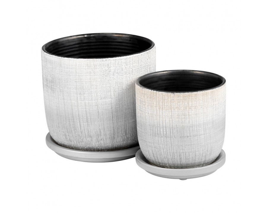 Sagebrook 5"/6" Textured Planters With Saucer (Set Of 2) - Silver