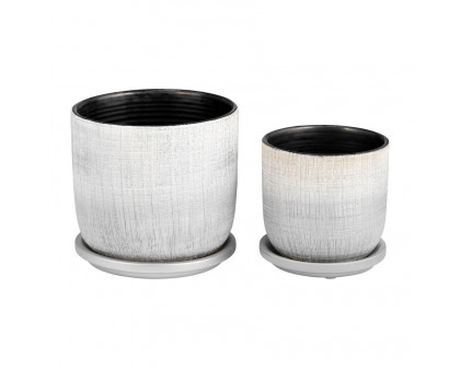 Sagebrook 5"/6" Textured Planters With Saucer (Set Of 2) - Silver