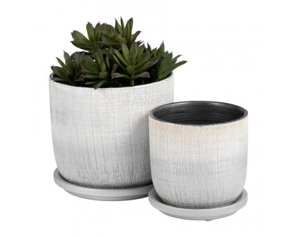 Sagebrook 5"/6" Textured Planters With Saucer (Set Of 2) - Silver