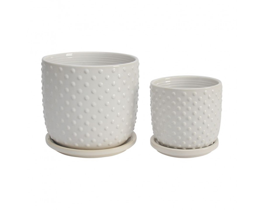 Sagebrook 5"/6" Tiny Dots Planters With Saucer (Set Of 2) - White