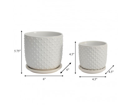 Sagebrook 5"/6" Tiny Dots Planters With Saucer (Set Of 2) - White