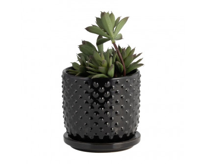 Sagebrook 5" Tiny Dots Planter With Saucer - Black