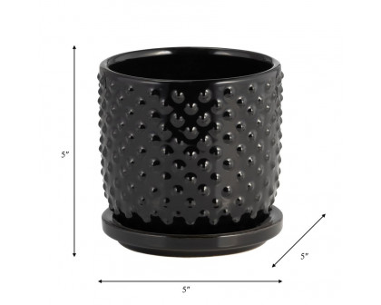 Sagebrook 5" Tiny Dots Planter With Saucer - Black